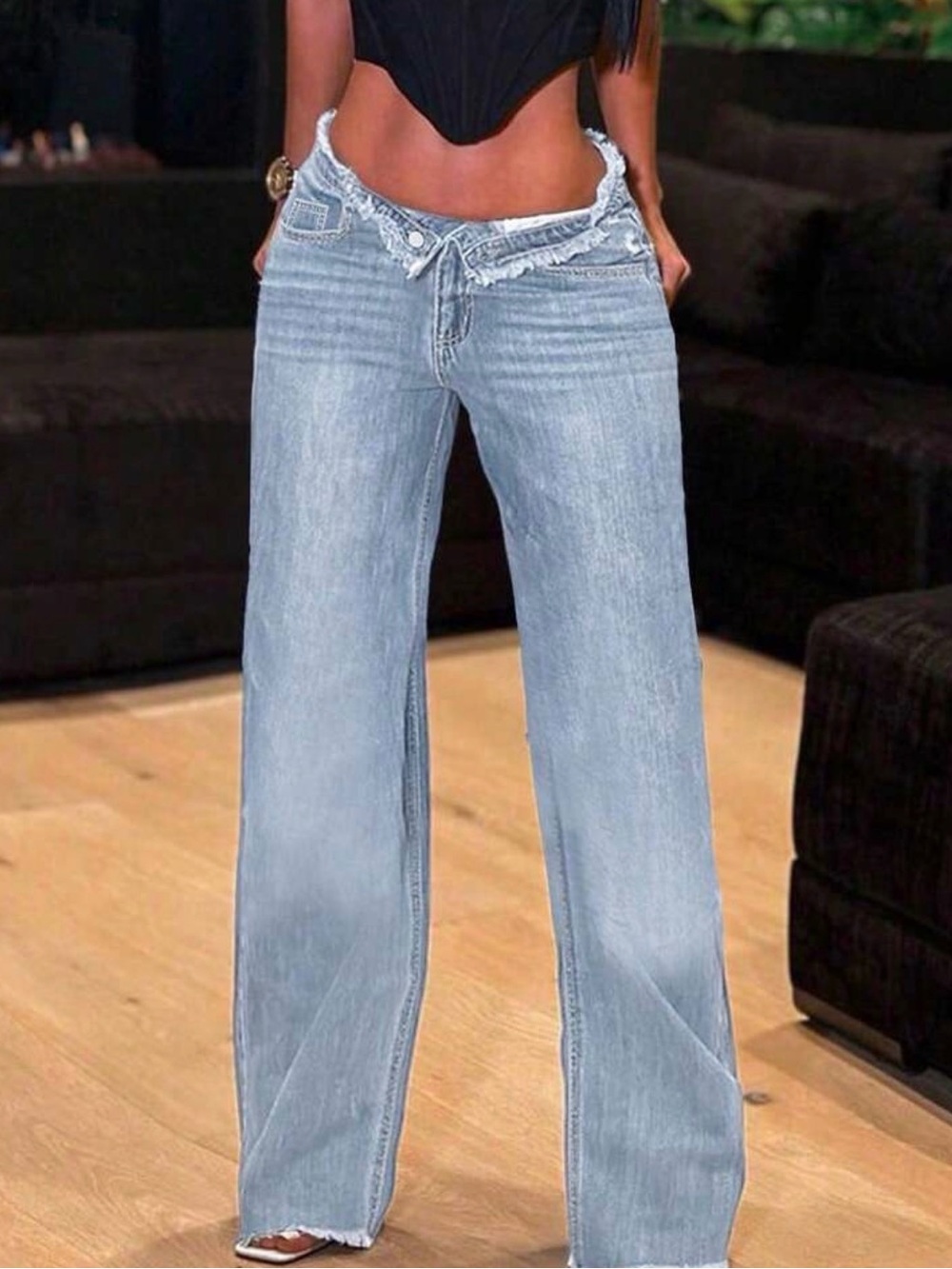 SHEIN Light Blue Low-Rise Wide Leg Jeans
